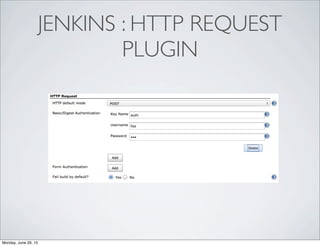 JENKINS : HTTP REQUEST
PLUGIN
Monday, June 29, 15
 