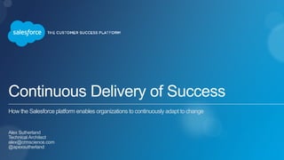 Continuous Delivery of Success
How the Salesforce platform enables organizations to continuously adapt to change
Alex Sutherland
Technical Architect
alex@crmscience.com
@apexsutherland
 