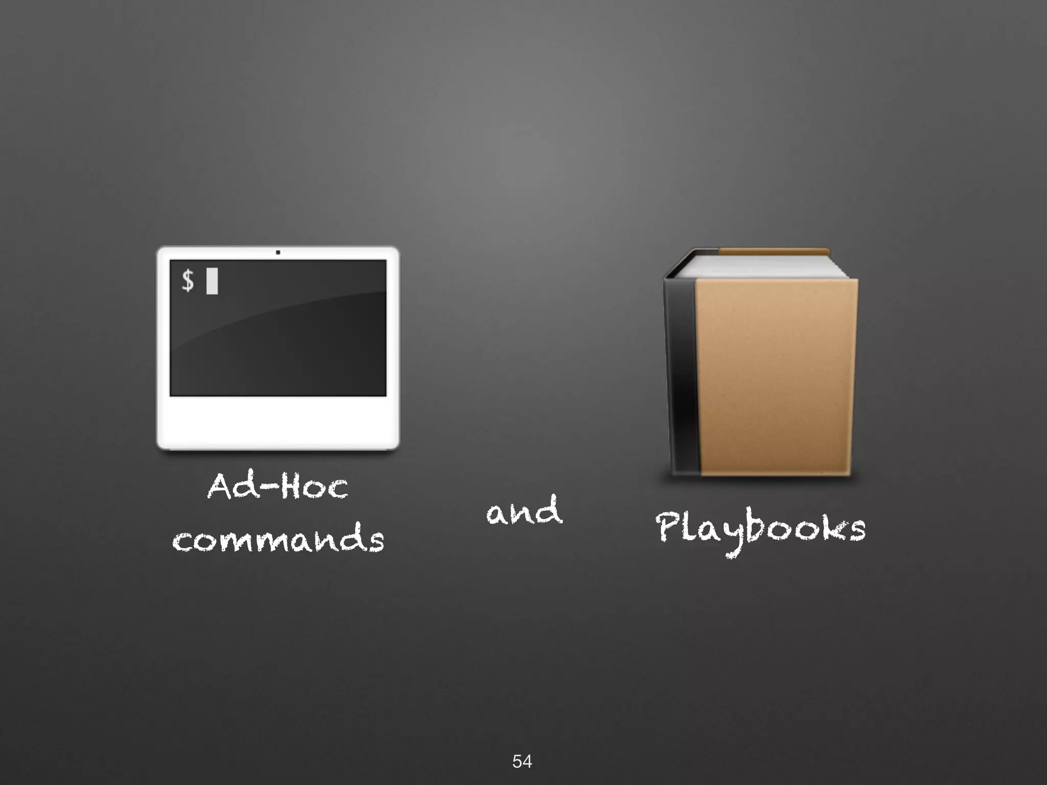 and
54
Playbooks
Ad-Hoc
commands
 