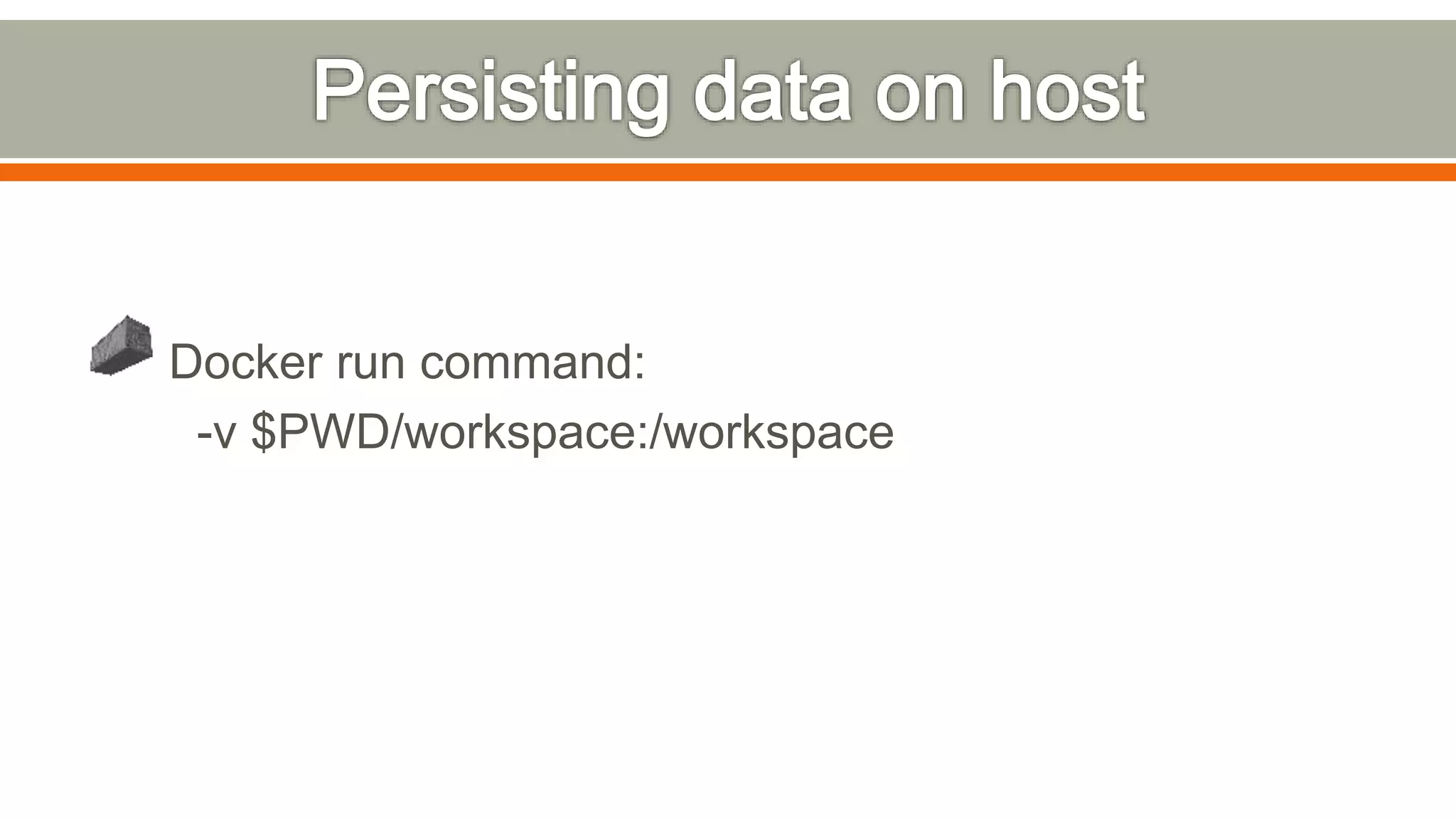 Docker run command:
-v $PWD/workspace:/workspace
 