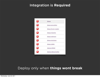Integration is Required




                           Deploy only when things wont break

Wednesday, June 22, 2011
 