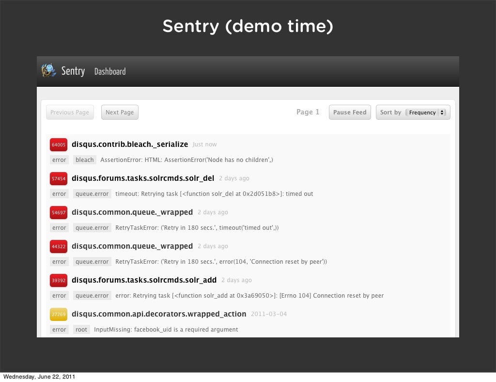 Sentry Demo Time Wednesday June 22