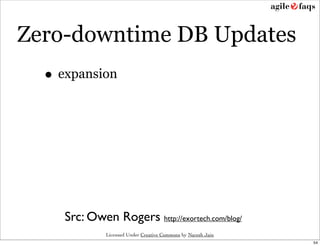 Zero-downtime DB Updates
  • expansion




     Src: Owen Rogers http://exortech.com/blog/
              Licensed Under Creative Commons by Naresh Jain
                                                               54
 