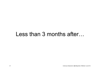 Less than 3 months after…

27

Continuous Deployment / @fredfigueiredo / #WebCat / June 2013

 