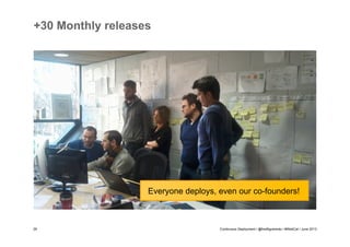 +30 Monthly releases

Everyone deploys, even our co-founders!

29

Continuous Deployment / @fredfigueiredo / #WebCat / June 2013

 