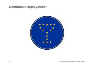 Continuous deployment?

35

Continuous Deployment / @fredfigueiredo / #WebCat / June 2013

 
