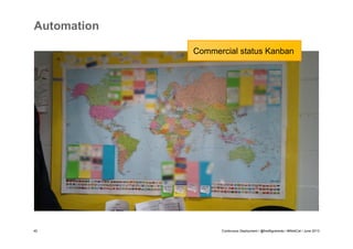 Automation
Commercial status Kanban

40

Continuous Deployment / @fredfigueiredo / #WebCat / June 2013

 