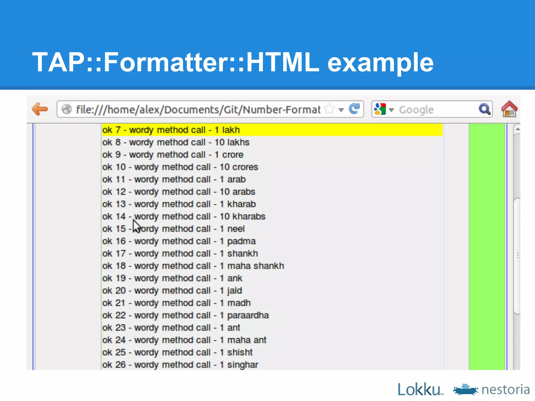 TAP::Formatter::HTML example
 
