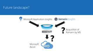 Microsoft Application Insights
?
?Microsoft
Azure
Acquisition of
Xamarin by MS
Future landscape?
 