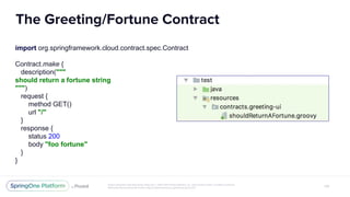 import org.springframework.cloud.contract.spec.Contract
Contract.make {
description("""
should return a fortune string
""")
request {
method GET()
url "/"
}
response {
status 200
body "foo fortune"
}
}
 