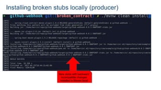 Installing broken stubs locally (producer)
New stubs with backward
incompatible changes
installed in Maven local
 