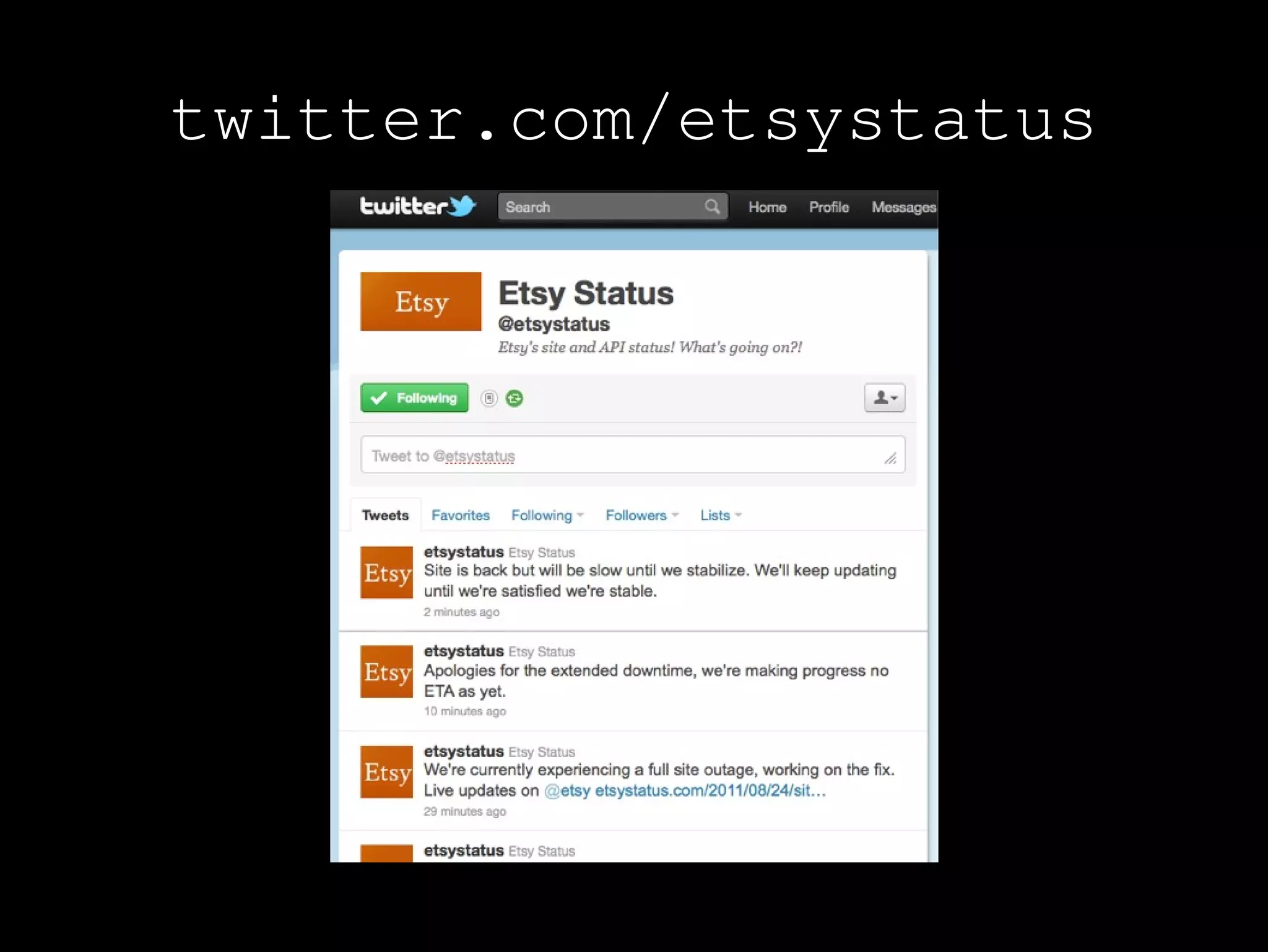 twitter.com/etsystatus
 