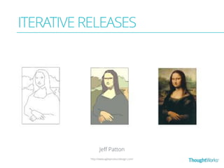 ITERATIVE RELEASES 
Jeff Patton 
http://www.agileproductdesign.com/ 
 