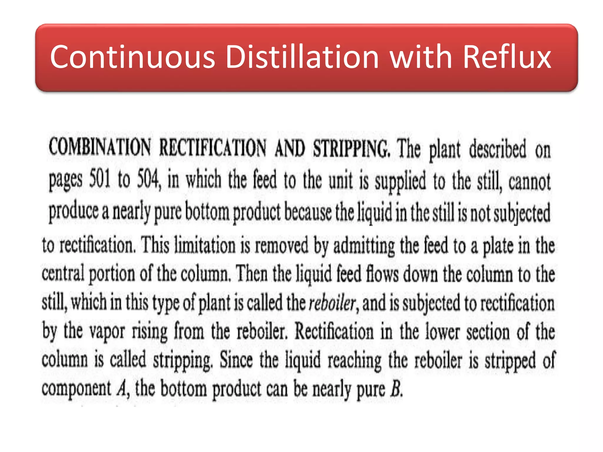 Continuous Distillation with Reflux
 