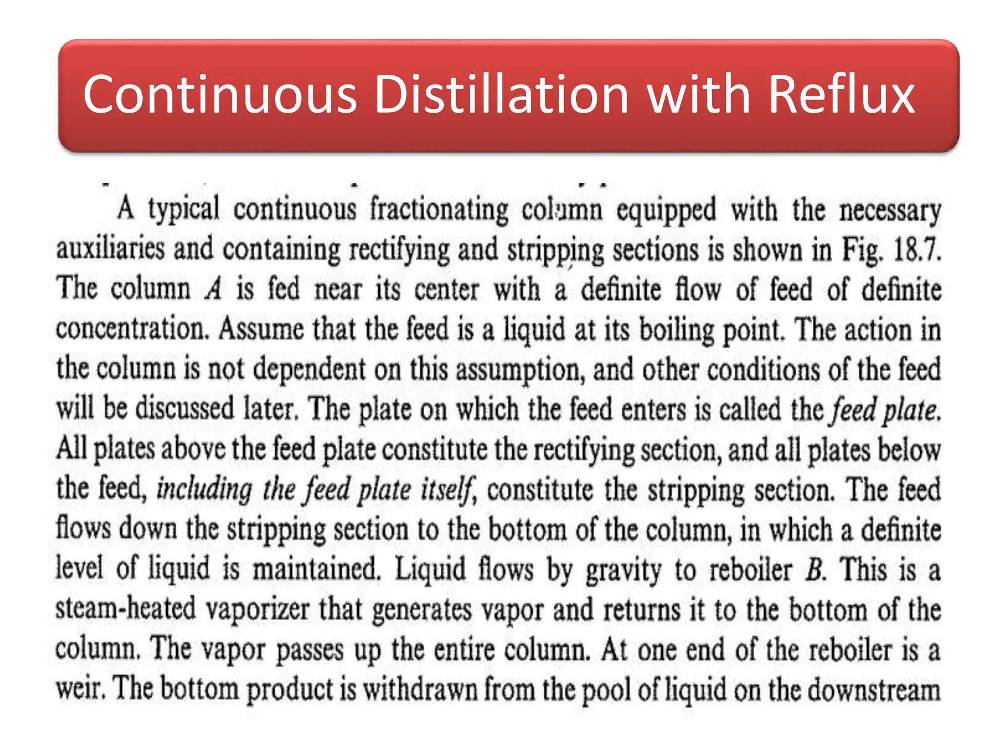 Continuous Distillation with Reflux
 