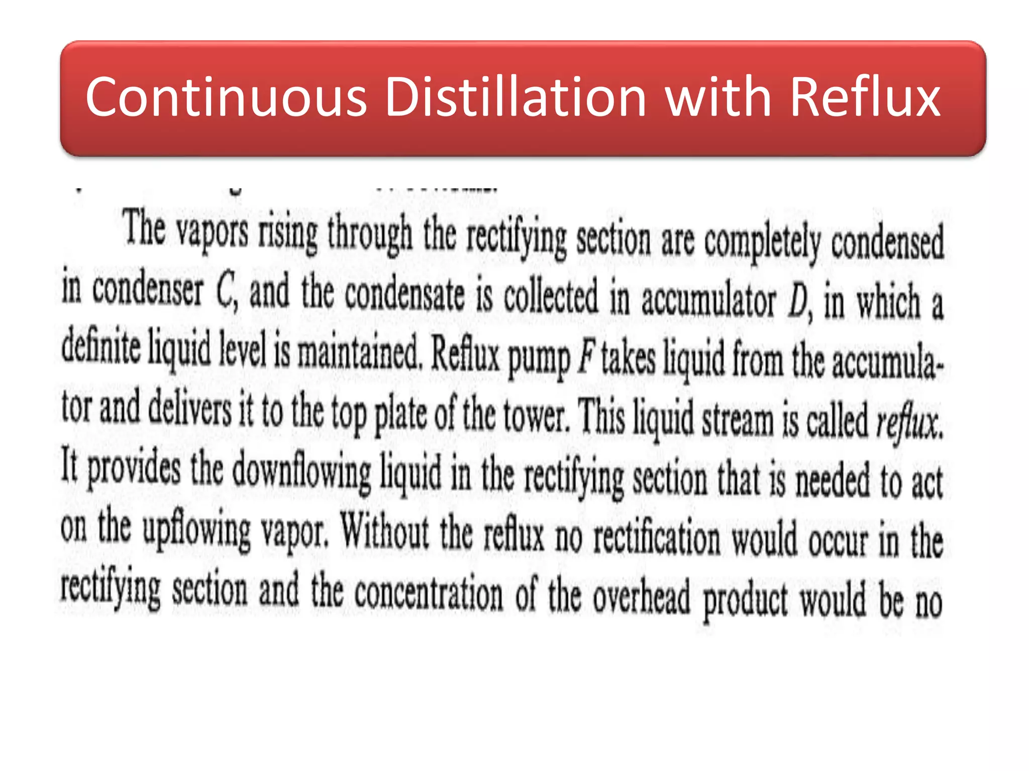 Continuous Distillation with Reflux
 