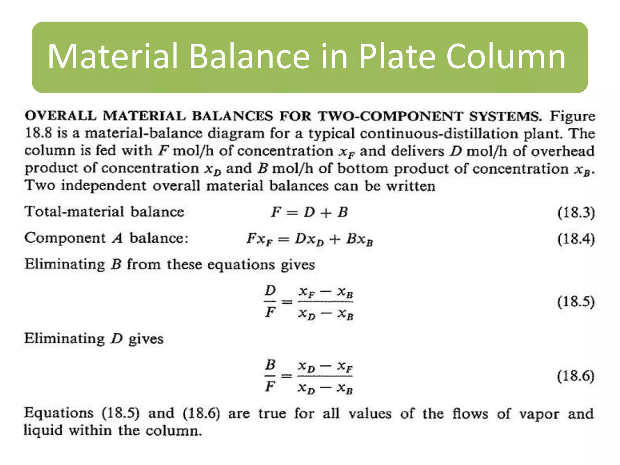 Material Balance in Plate Column
 