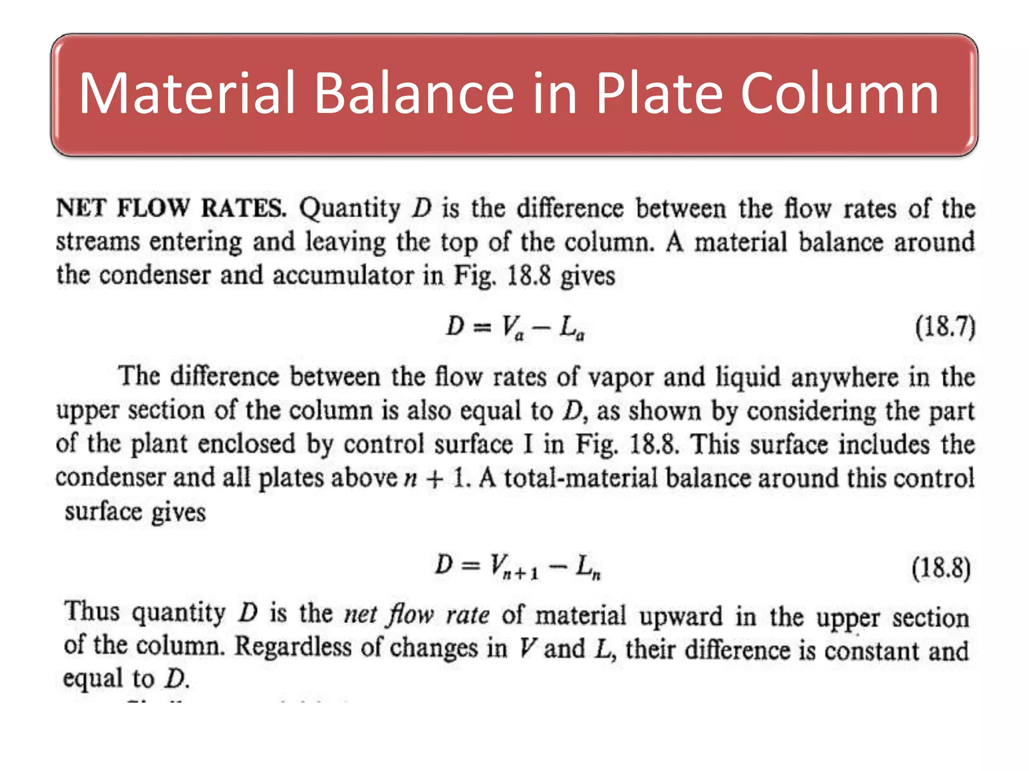 Material Balance in Plate Column
 