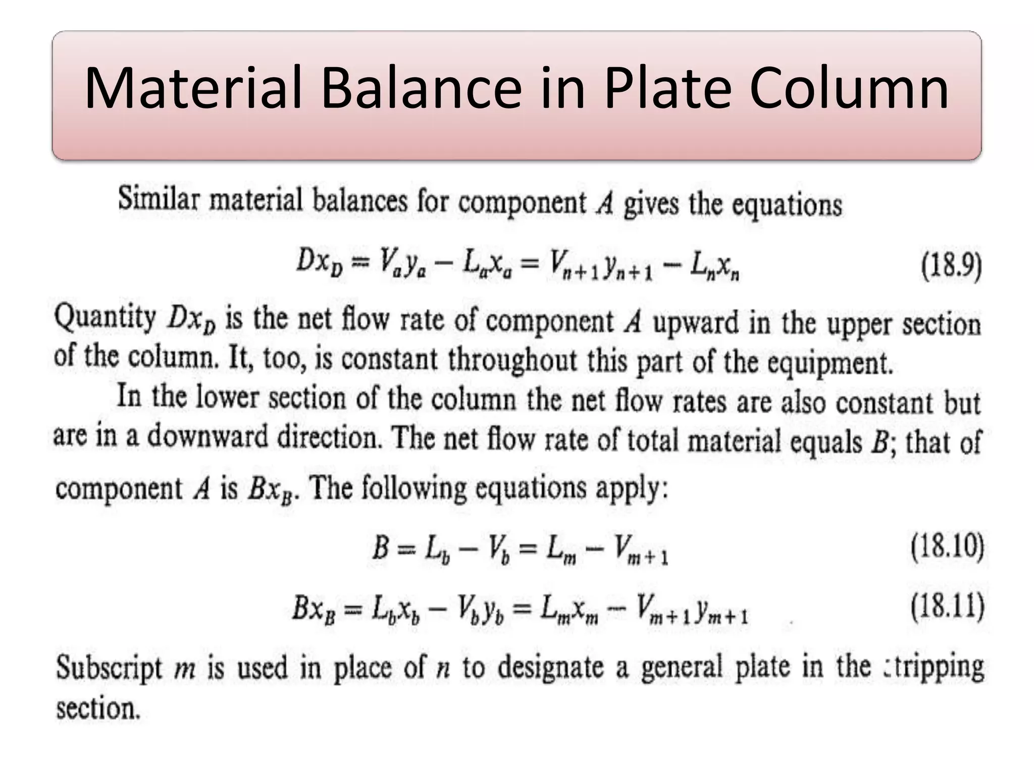 Material Balance in Plate Column
 