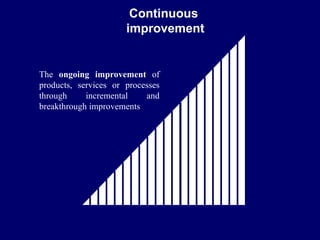 FICCI                                       CE
                               Continuous
                              improvement


        The ongoing improvement of
        products, services or processes
        through     incremental    and
        breakthrough improvements
 