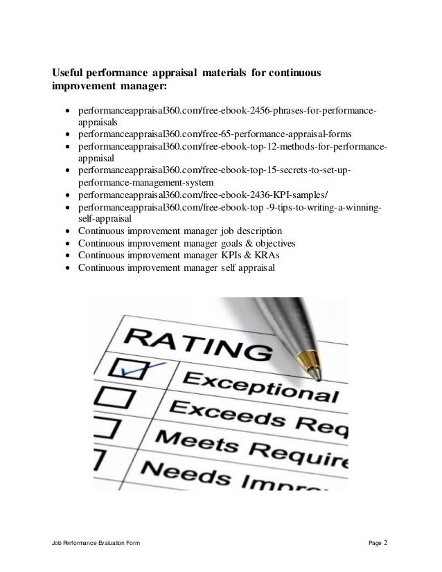 Continuous Improvement Manager Perfomance Appraisal 2