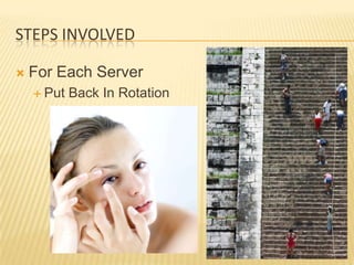 STEPS INVOLVED

   For Each Server
     Put   Back In Rotation
 