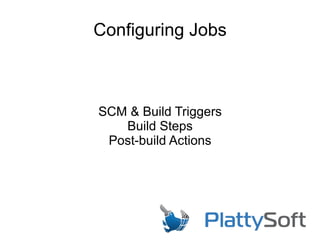 Configuring Jobs
SCM & Build Triggers
Build Steps
Post-build Actions
 