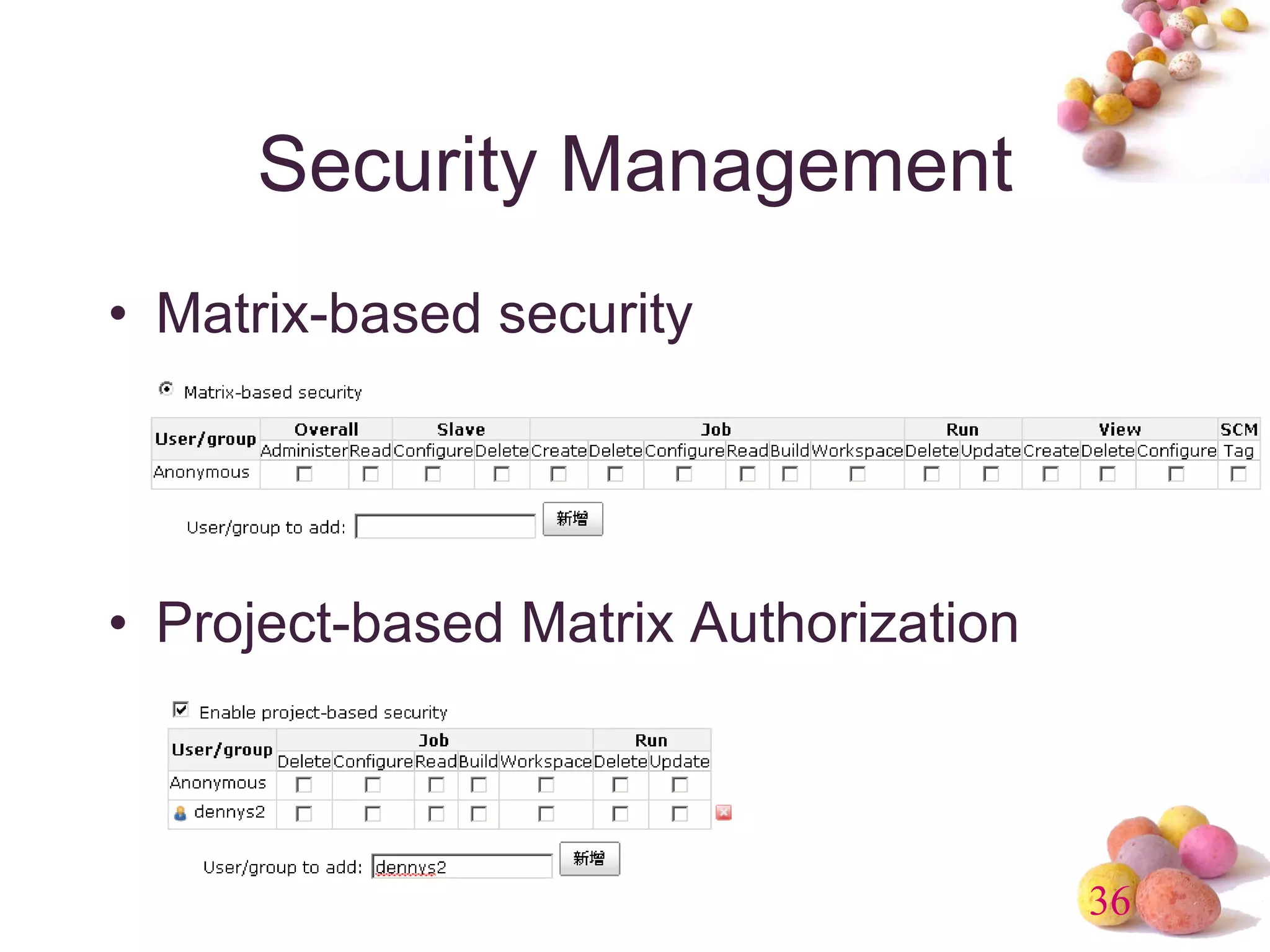 Security Management Matrix-based security Project-based Matrix Authorization 