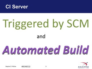 CI Server


Triggered by SCM
                                and




Stephen D. Ritchie   #DCAEC12         9
 