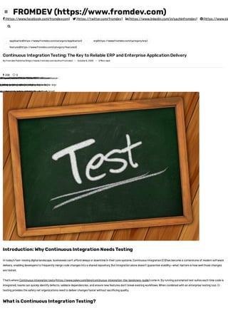 Continuous Integration Testing The Key to Reliable ERP and Enterprise ...