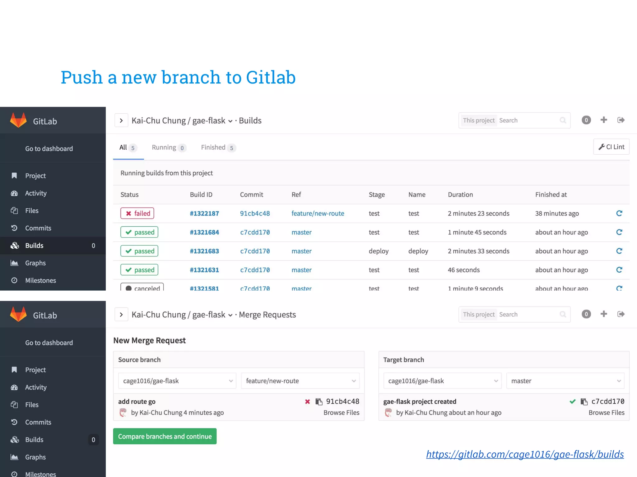 Push a new branch to Gitlab
https://gitlab.com/cage1016/gae-flask/builds
 
