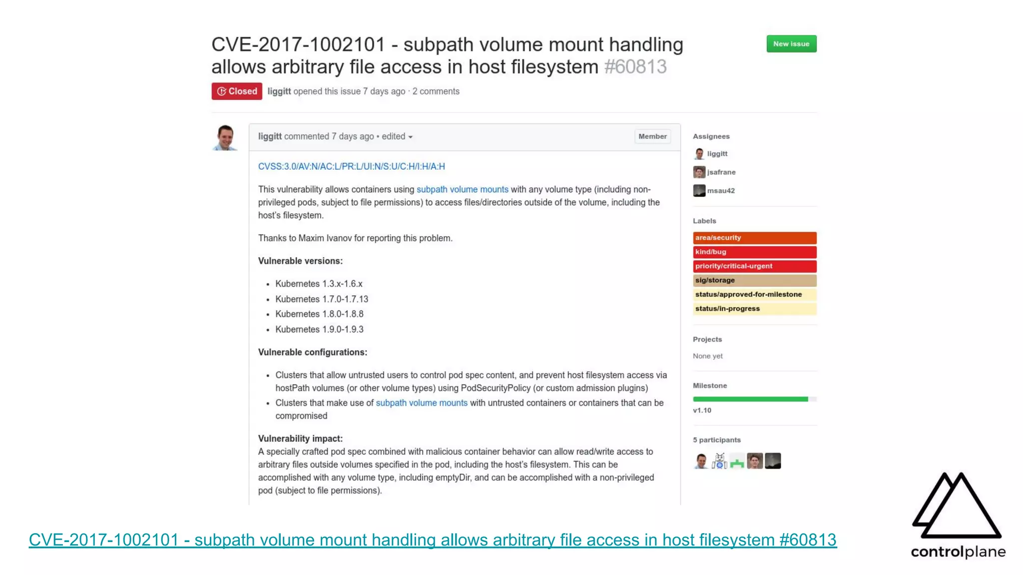 CVE-2017-1002101 - subpath volume mount handling allows arbitrary file access in host filesystem #60813
 