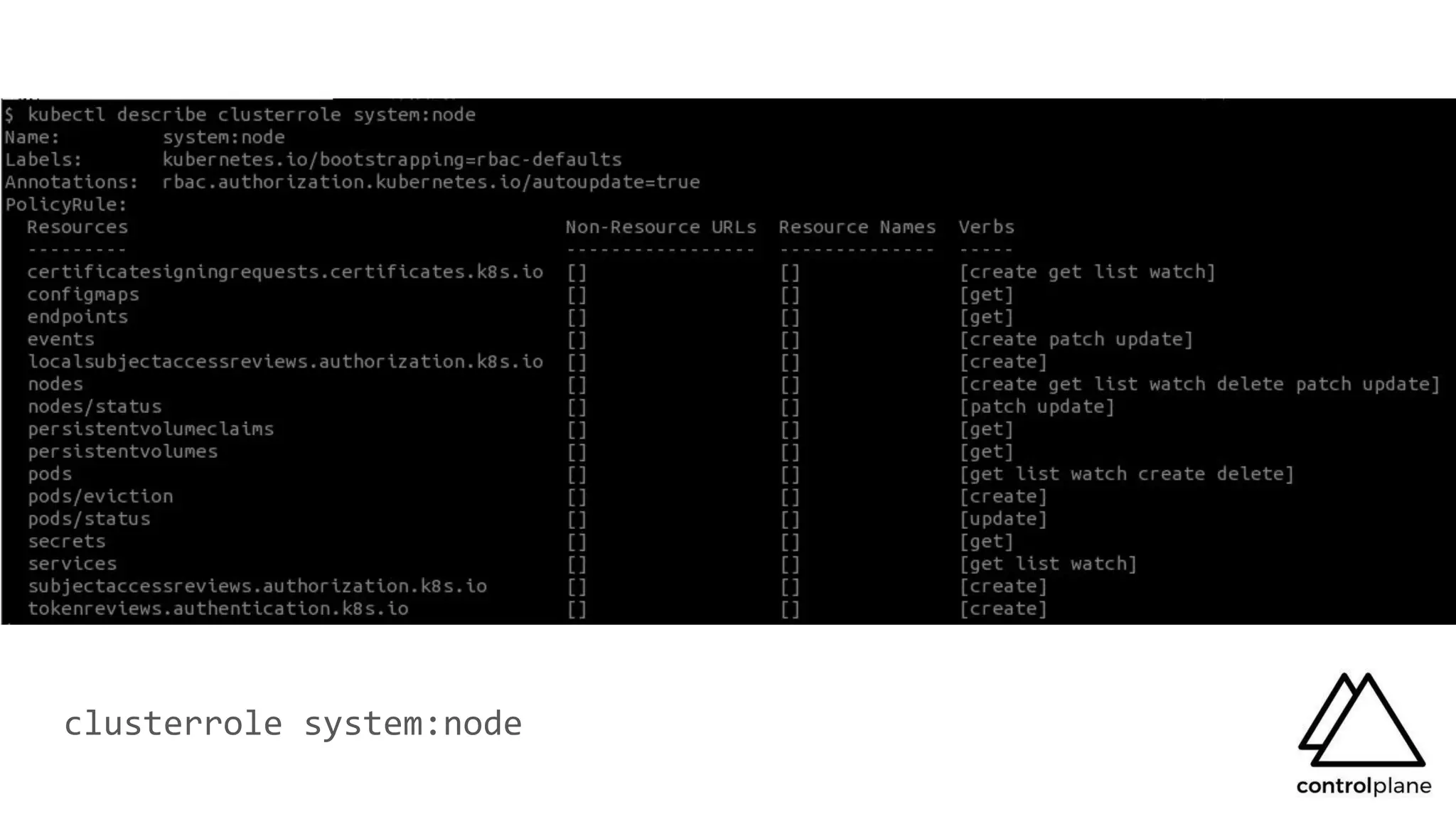 clusterrole system:node
 