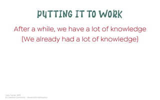 Cara Turner 2019
© Creative Commons – Share with Attribution
PUTTING IT TO WORK
After a while, we have a lot of knowledge
{We already had a lot of knowledge}
 
