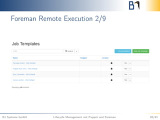 Foreman Remote Execution 2/9
B1 Systems GmbH Lifecycle Management mit Puppet und Foreman 28/43
 