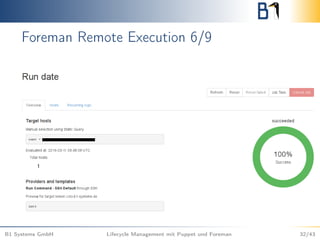 Foreman Remote Execution 6/9
B1 Systems GmbH Lifecycle Management mit Puppet und Foreman 32/43
 