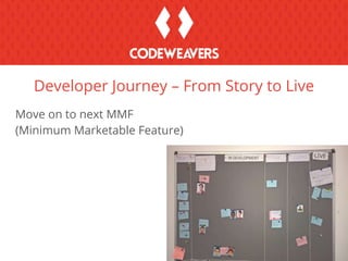 Move on to next MMF
(Minimum Marketable Feature)
Developer Journey – From Story to Live
 