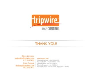 Steve Johnston
sjohnston@tripwire.com
817.313.7622
Erich Dobroth
edobroth@tripwire.com
503.276.7617

www.tripwire.com

 