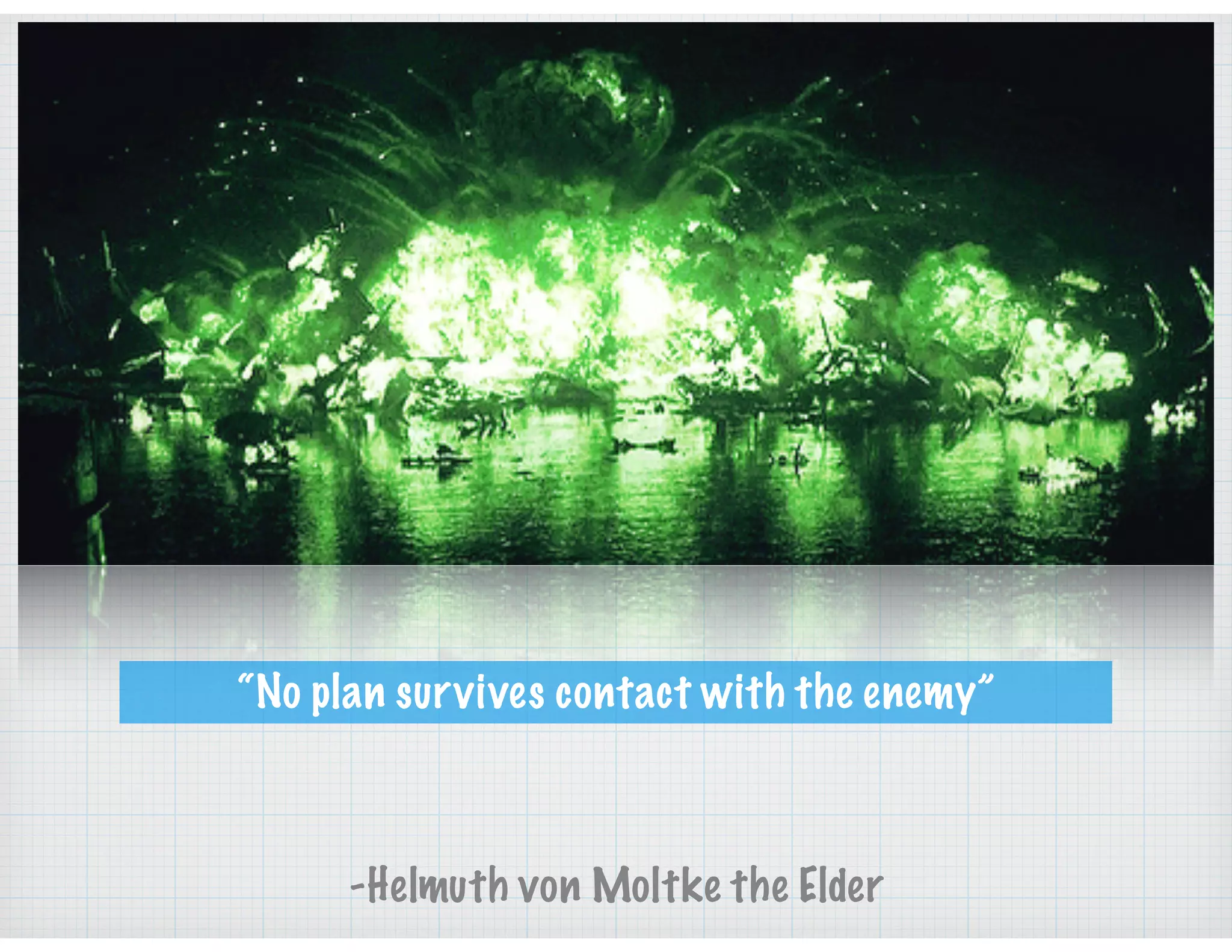-Helmuth von Moltke the Elder
“No plan survives contact with the enemy”
 