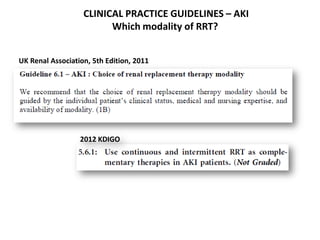 Rrt Modality Continuous renal replacement therapy in AKI | PDF