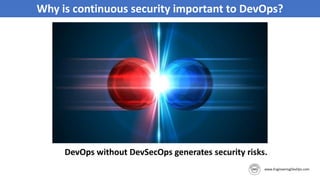 Why is continuous security important to DevOps?
DevOps without DevSecOps generates security risks.
 