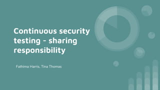 Continuous security
testing - sharing
responsibility
Fathima Harris, Tina Thomas
 