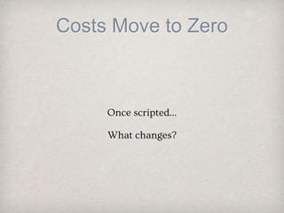 Costs Move to Zero
Once scripted…
What changes?
 