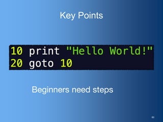 Key Points
Beginners need steps
60
 