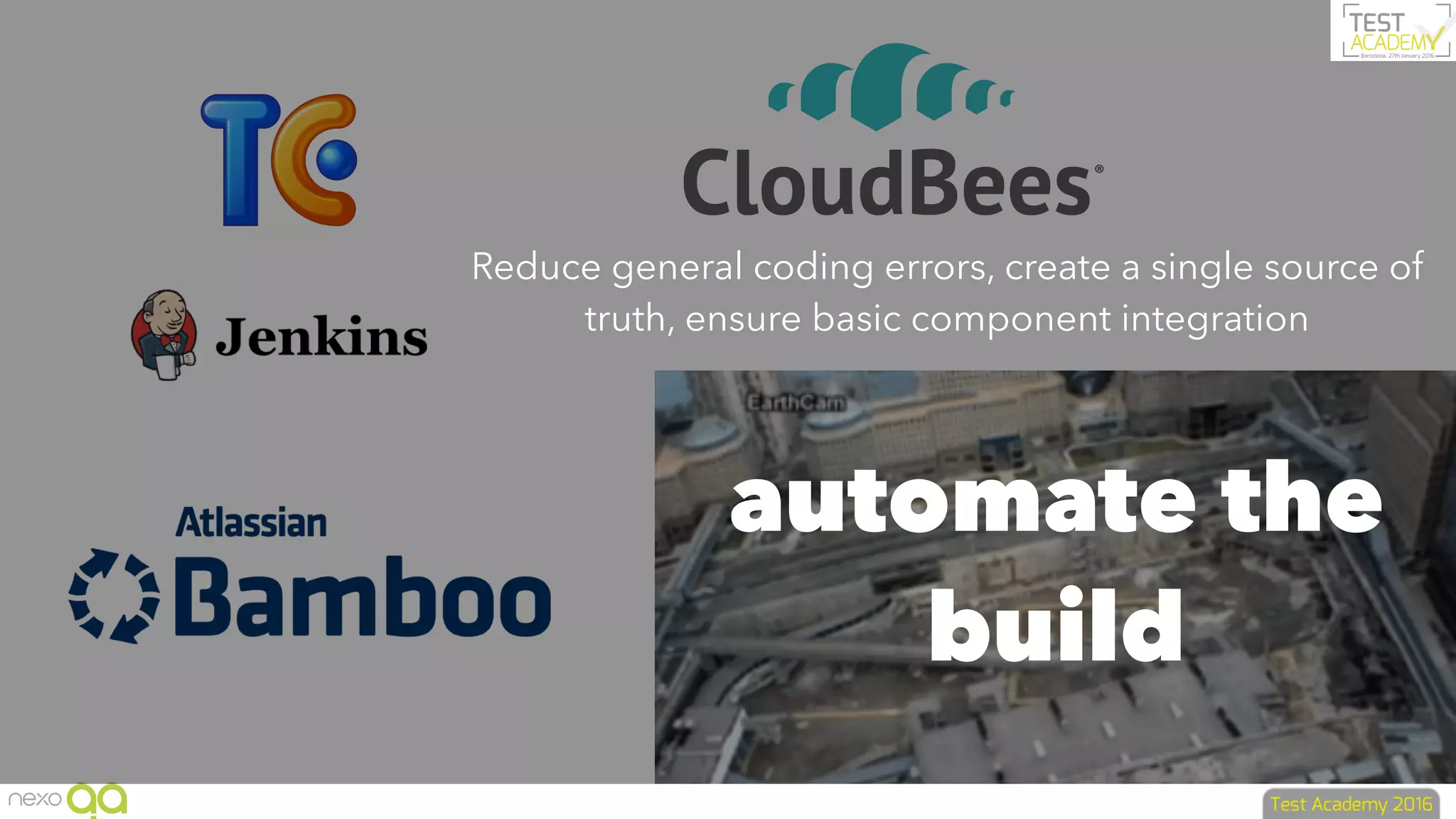 automate the
build
Reduce general coding errors, create a single source of
truth, ensure basic component integration
 