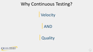 Why Continuous Testing?
|Velocity
|AND
|Quality
4
 