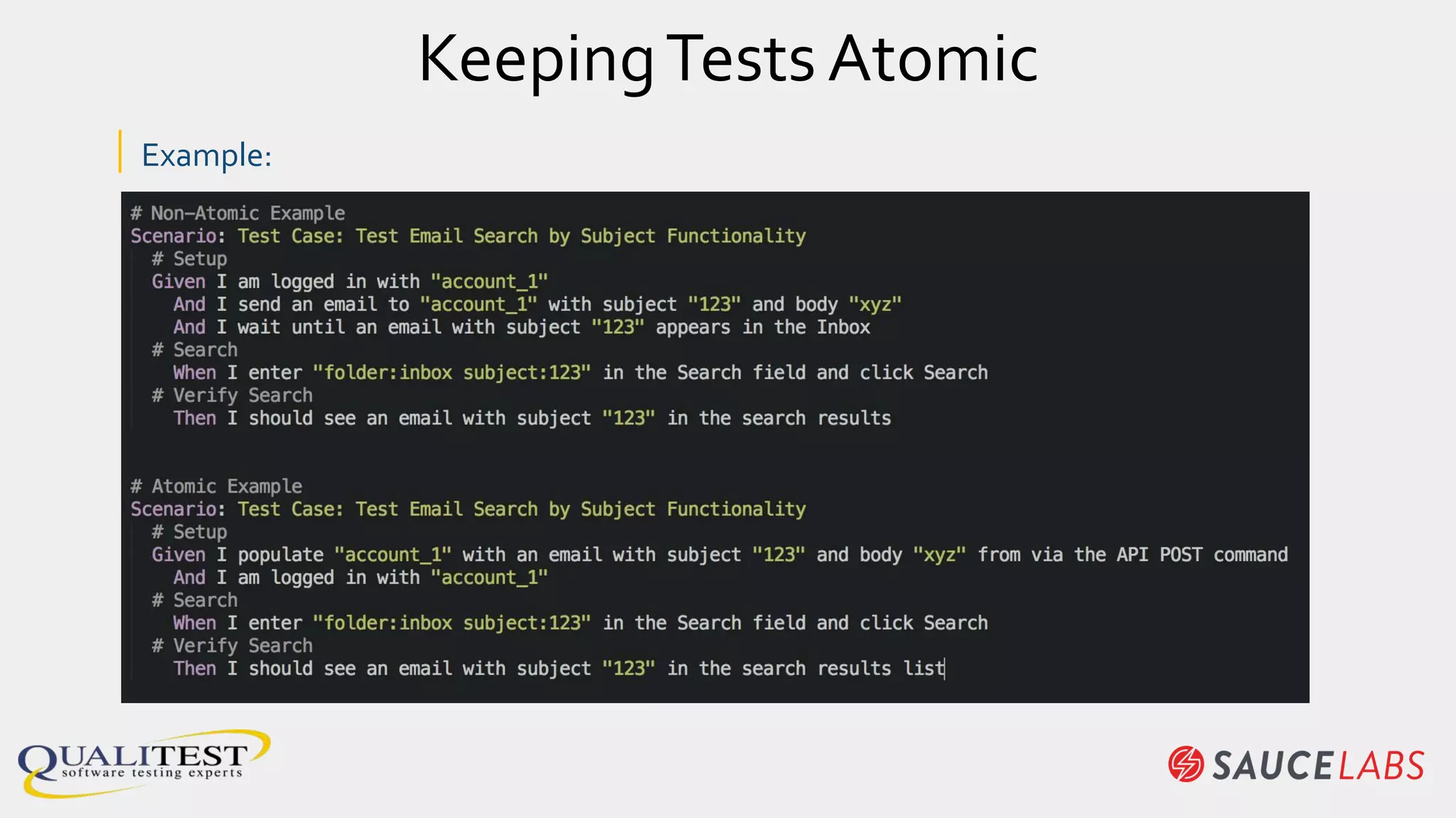 KeepingTests Atomic
| Example:
 