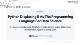 Python for Data Science
13
http://readwrite.com/2013/11/25/python-displacing-r-as-the-programming-language-for-data-science
 