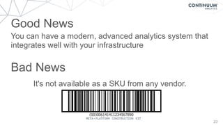 Good News
23
You can have a modern, advanced analytics system that
integrates well with your infrastructure
Bad News
It's not available as a SKU from any vendor.
META-PLATFORM CONSTRUCTION KIT
 