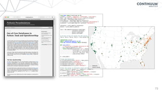 73
from dask import dataframe as dd
columns = ["name", "amenity", "Longitude", "Latitude"]
data = dd.read_csv('POIWorld.csv', usecols=columns)
with_name = data[data.name.notnull()]
with_amenity = data[data.amenity.notnull()]
is_starbucks = with_name.name.str.contains('[Ss]tarbucks')
is_dunkin = with_name.name.str.contains('[Dd]unkin')
starbucks = with_name[is_starbucks]
dunkin = with_name[is_dunkin]
locs = dd.compute(starbucks.Longitude,
starbucks.Latitude,
dunkin.Longitude,
dunkin.Latitude)
# extract arrays of values fro the series:
lon_s, lat_s, lon_d, lat_d = [loc.values for loc in locs]
%matplotlib inline
import matplotlib.pyplot as plt
from mpl_toolkits.basemap import Basemap
def draw_USA():
"""initialize a basemap centered on the continental USA"""
plt.figure(figsize=(14, 10))
return Basemap(projection='lcc', resolution='l',
llcrnrlon=-119, urcrnrlon=-64,
llcrnrlat=22, urcrnrlat=49,
lat_1=33, lat_2=45, lon_0=-95,
area_thresh=10000)
m = draw_USA()
# Draw map background
m.fillcontinents(color='white', lake_color='#eeeeee')
m.drawstates(color='lightgray')
m.drawcoastlines(color='lightgray')
m.drawcountries(color='lightgray')
m.drawmapboundary(fill_color='#eeeeee')
# Plot the values in Starbucks Green and Dunkin Donuts Orange
style = dict(s=5, marker='o', alpha=0.5, zorder=2)
m.scatter(lon_s, lat_s, latlon=True,
label="Starbucks", color='#00592D', **style)
m.scatter(lon_d, lat_d, latlon=True,
label="Dunkin' Donuts", color='#FC772A', **style)
plt.legend(loc='lower left', frameon=False);
 